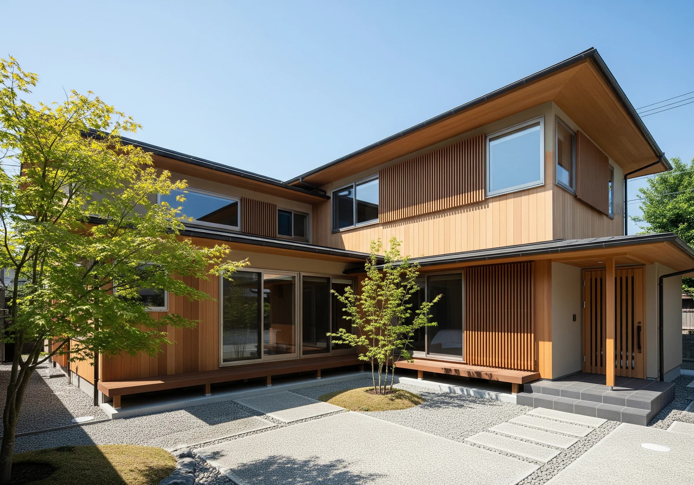増改築後の広く温かみのある住宅外観